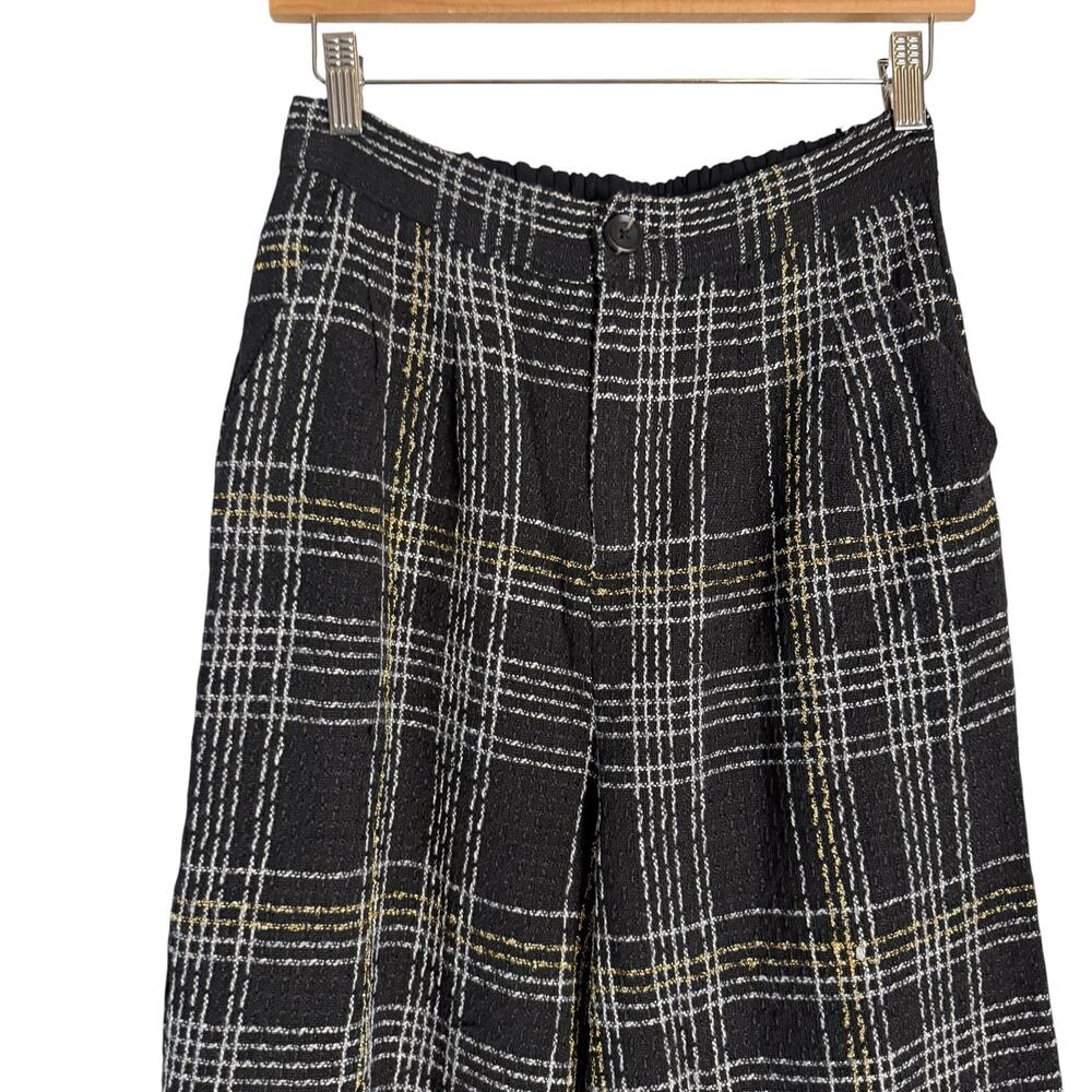 Slate & Willow Black Plaid Tweed Wide Leg High Rise Trouser Dress Pants Size M - Picture 7 of 14
